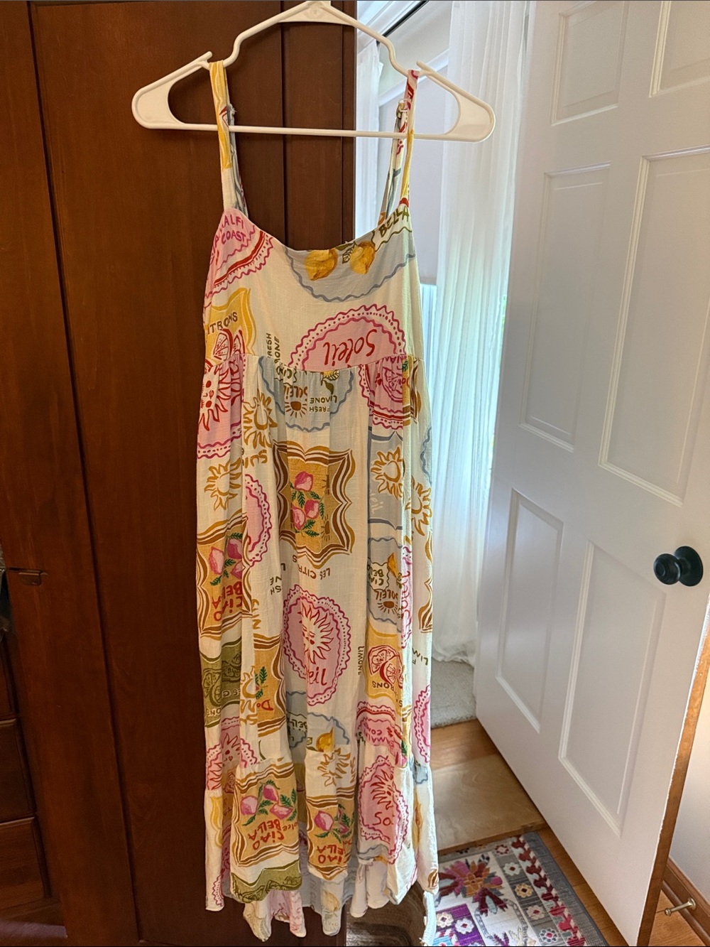 Trina Turk Cream Maxi Dress with Pink, Yellow & Green Floral Print
